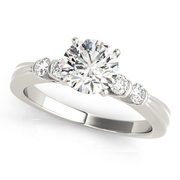 Front angle of brilliant round cut lab diamond engagement ring in 14K white gold