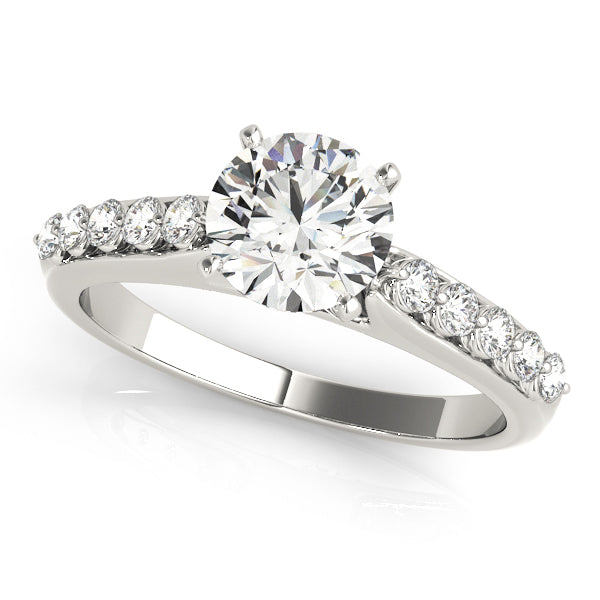 Front angle of brilliant round cut lab created diamond elevated ring in 14K white gold