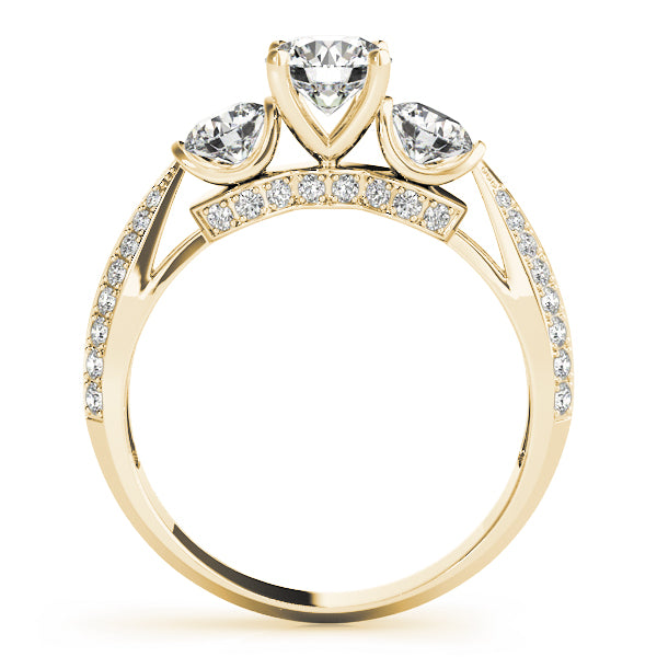 14k Yellow Gold Hidden Halo Three Stone Wedding Ring