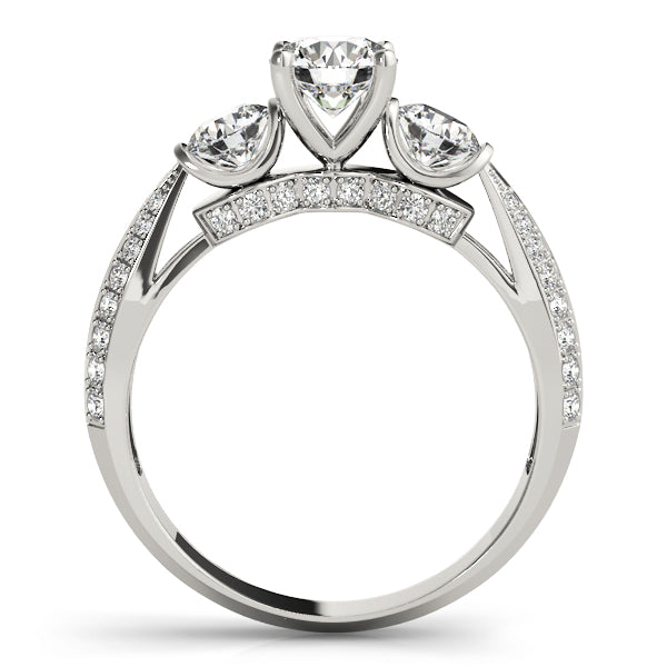 14k White Gold Genuine Diamond Three Stone Wedding Ring