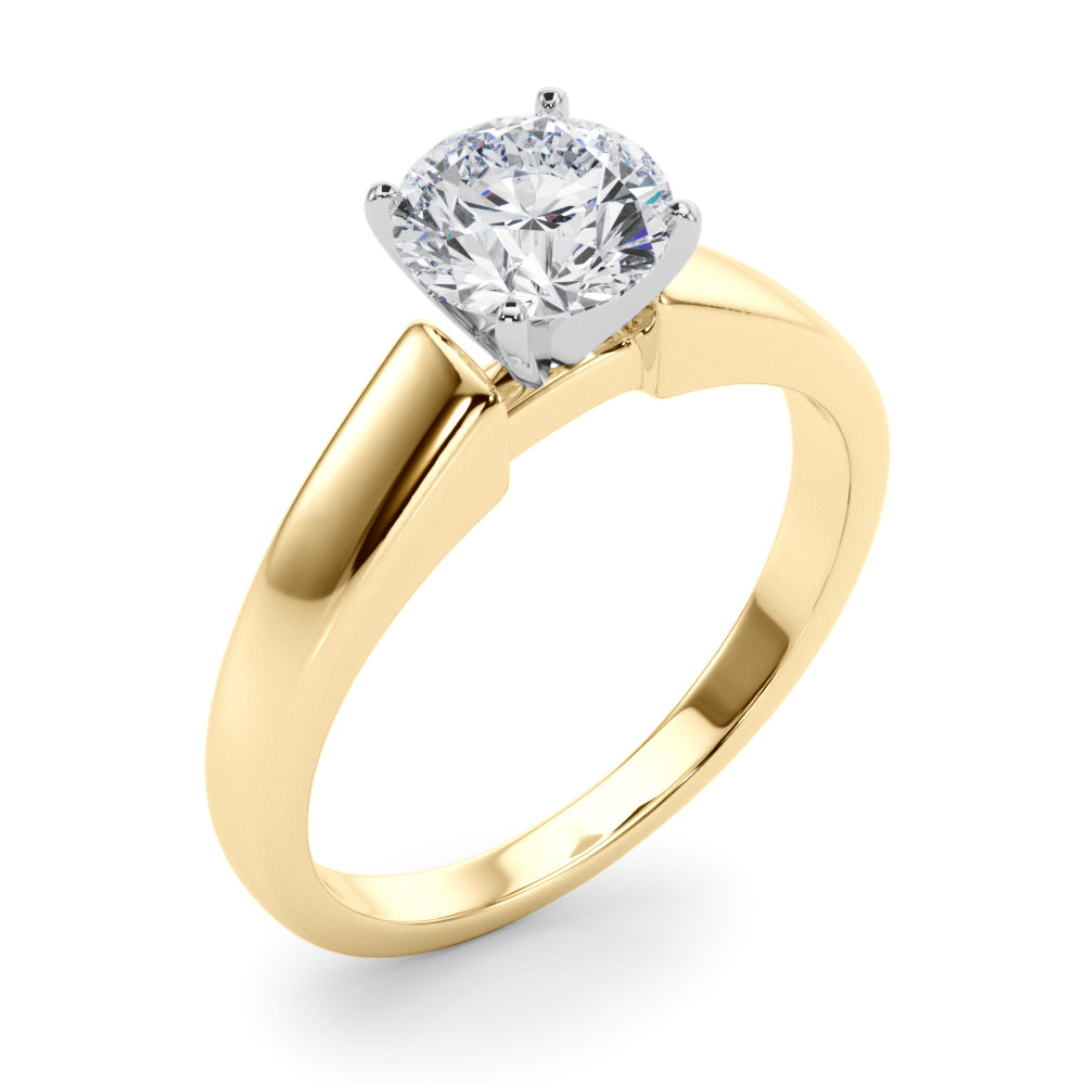 Precise side view profile of a yellow gold cathedral ring showcasing the high-set solitaire prong basket
