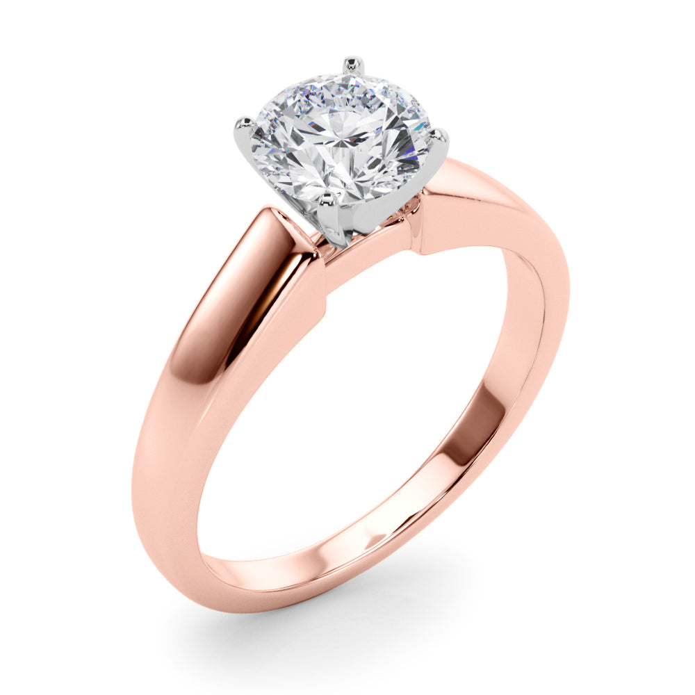Detailed side angle profile of a rose gold ring showing the elegant arch of the cathedral setting