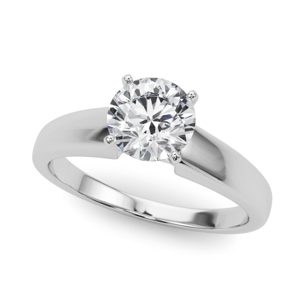 Classic white gold round cut lab created diamond solitaire ring presented in an elegant perspective view