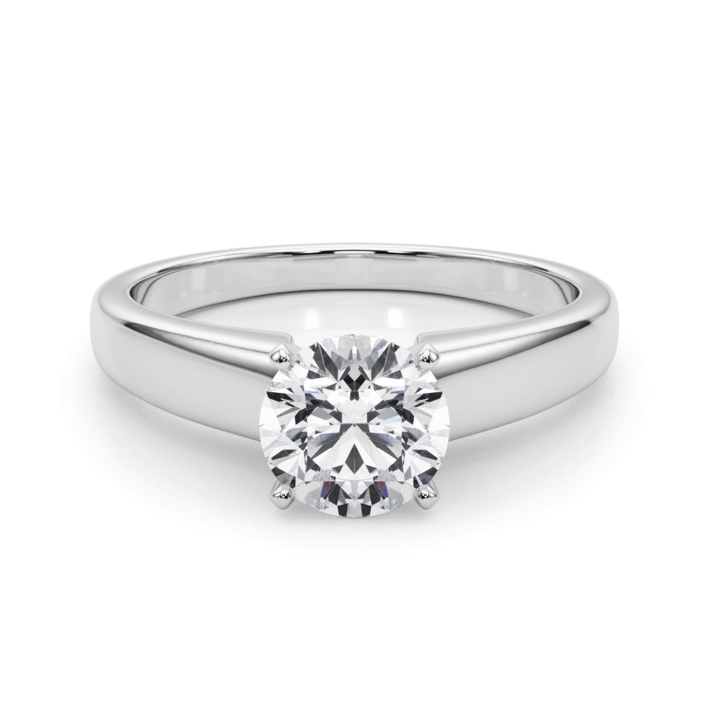 Elegant white gold round brilliant cut diamond solitaire engagement ring front presentation