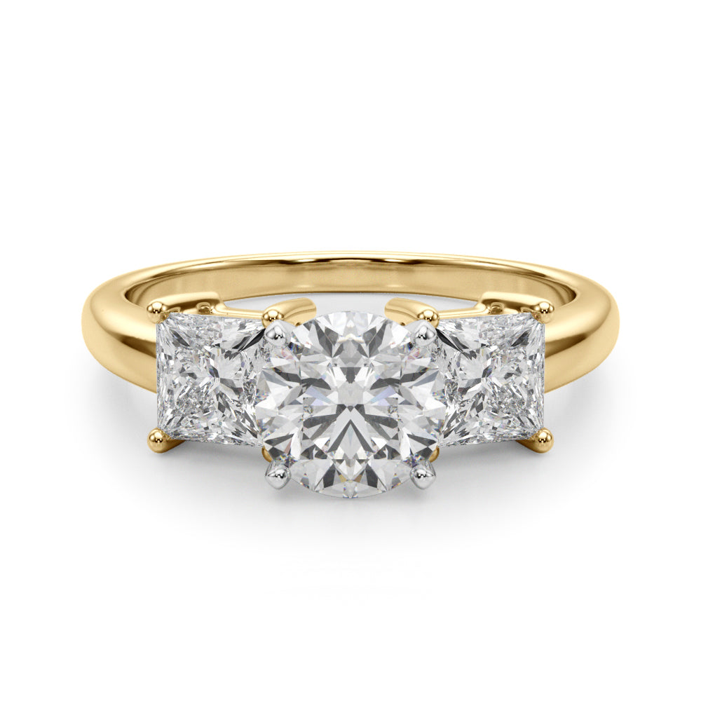Square Princess Round Diamond 3 Stone Engagement Ring