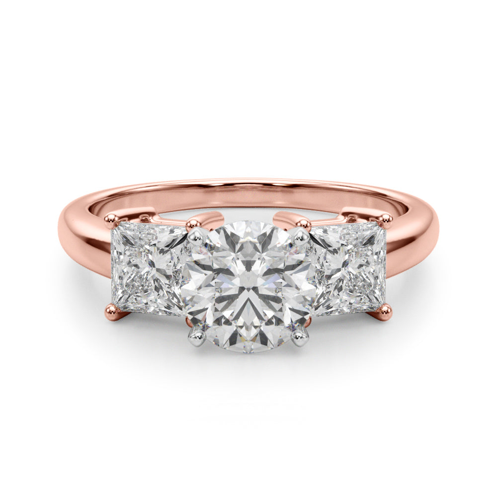 Prong Setting Round Princess 3 Stone Diamond Ring