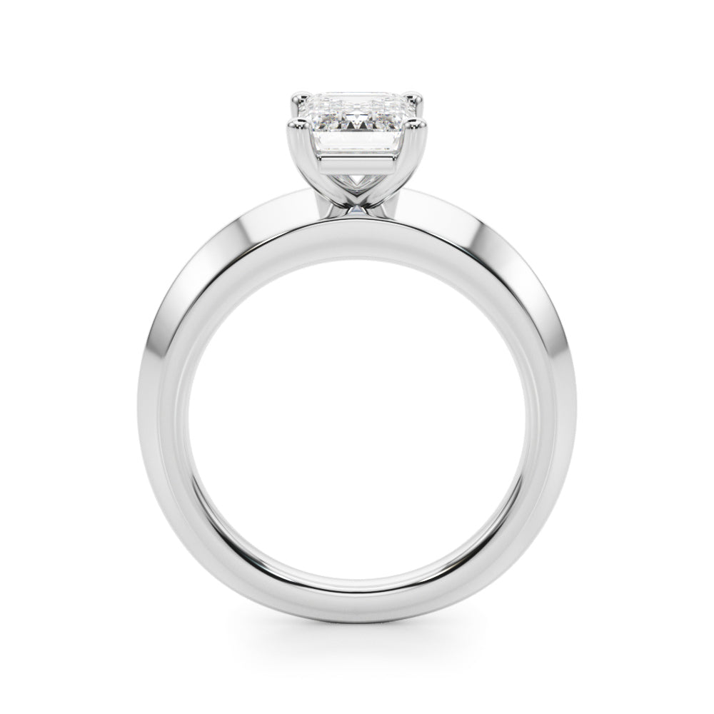 Clean side profile view of 14k white gold knife edge solitaire engagement ring