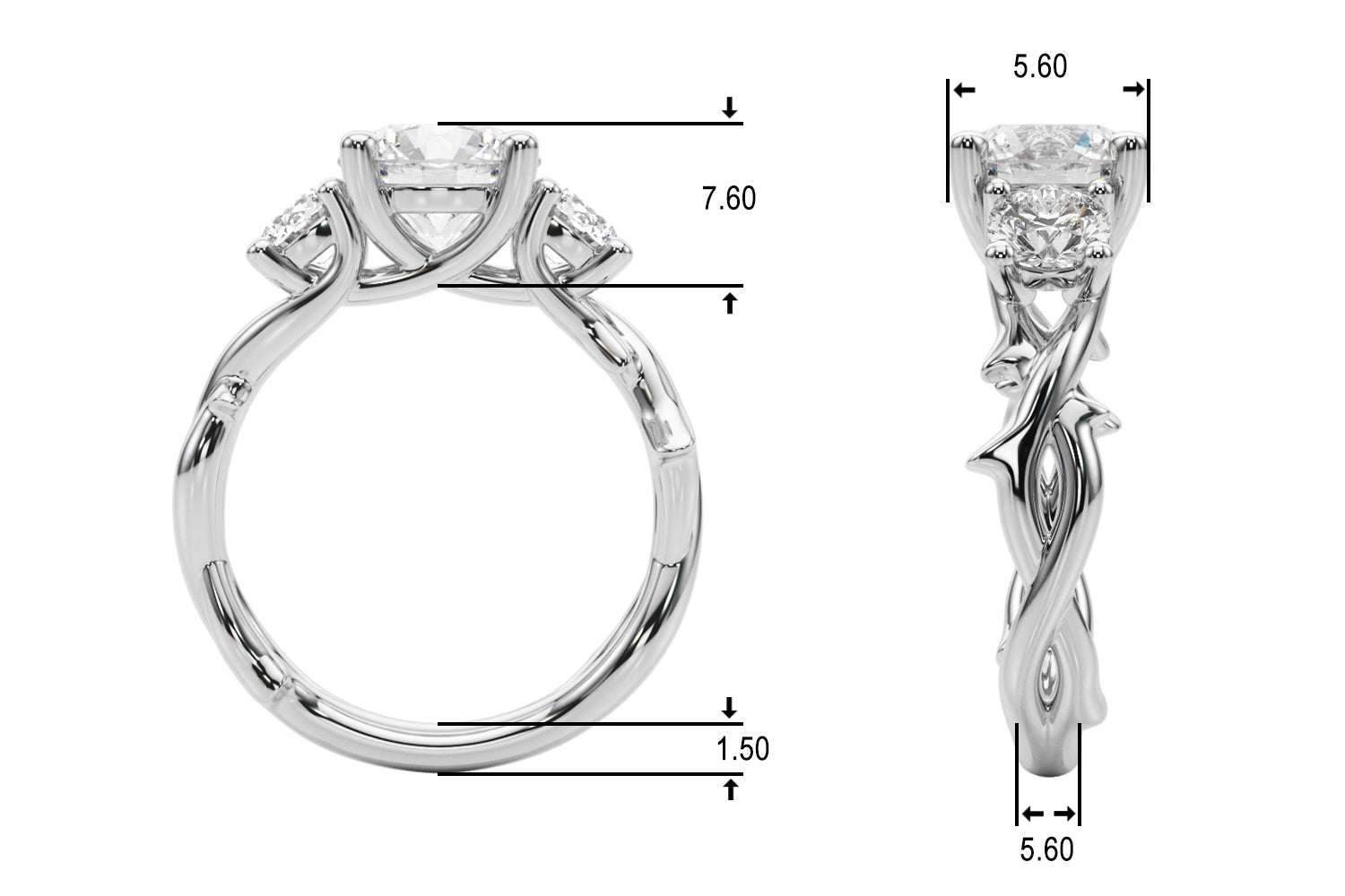 Genuine Diamond Three Stone Ring