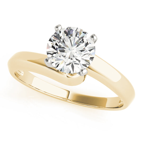 Top-down view of a 14K yellow gold round diamond solitaire ring with a fluid bypass design