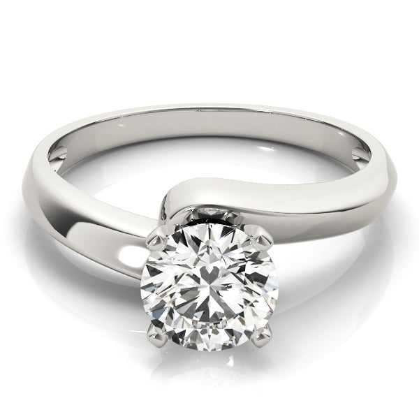 High-polished 14K white gold bypass solitaire ring profile showing the elegant head setting.
