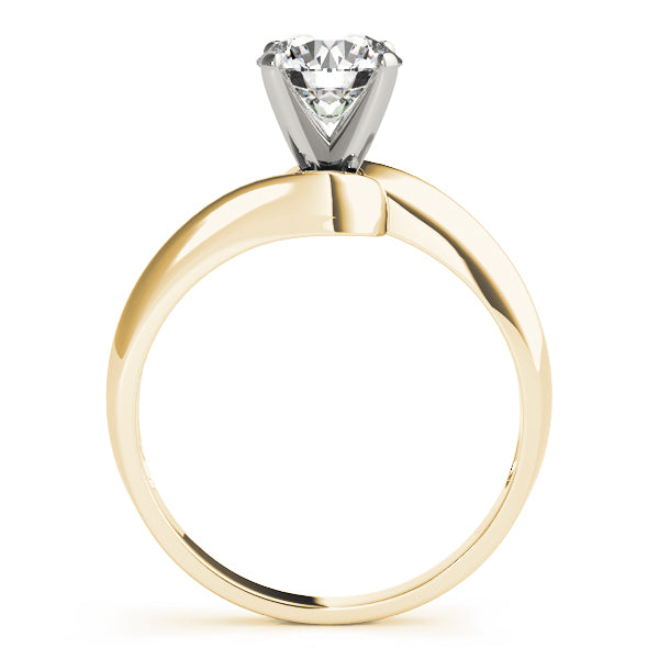 Side profile view of a 14K yellow gold bypass engagement ring showcasing the 4-prong setting structure.