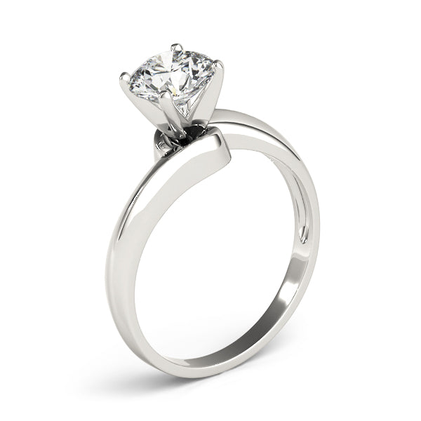High-polished 14K white gold bypass diamond solitaire ring, vertical angled view.