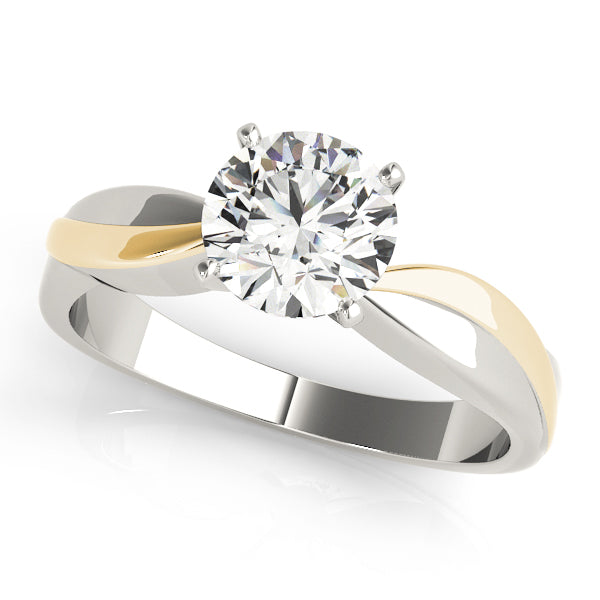 Top-down view of the two-tone 14K yellow and white gold round diamond solitaire bypass ring.