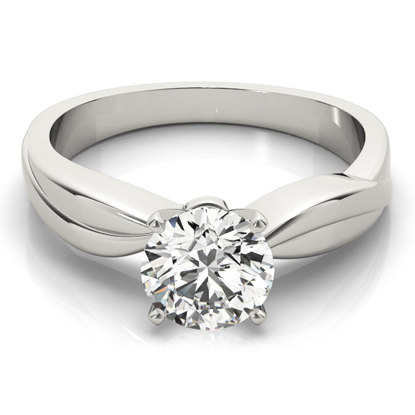 Elegant 14K white gold bypass solitaire ring showcasing a brilliant round center diamond, vertical view.