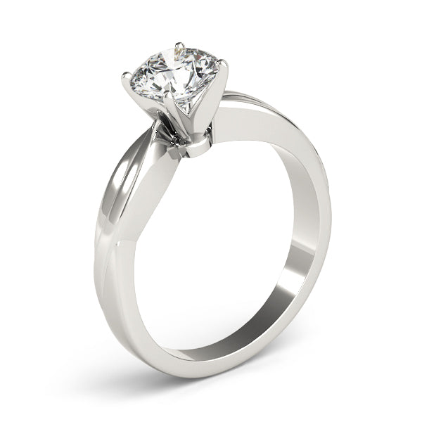 Contemporary 14K white gold bypass solitaire ring showcasing a brilliant round center diamond.