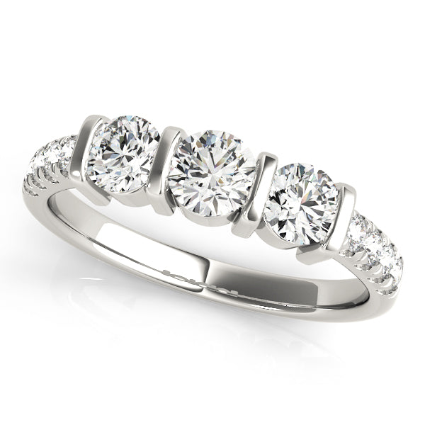 0.95Ct Round Brilliant Cut Lab-Grown Diamond Three-Stone Ring, F Color VS Clarity, Handcrafted 14K White Gold Engagement Ring.