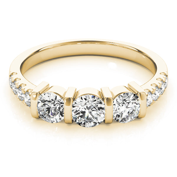 0.95Ct F-VS Round Brilliant Cut Lab-Grown Diamond Three-Stone Ring in Yellow Gold