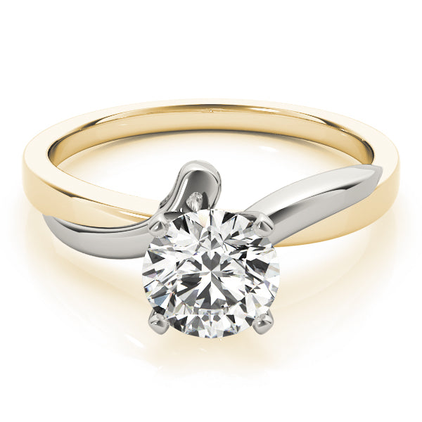 Top-down view of the 14K two-tone yellow gold and white gold bypass solitaire ring, highlighting the round diamond center.