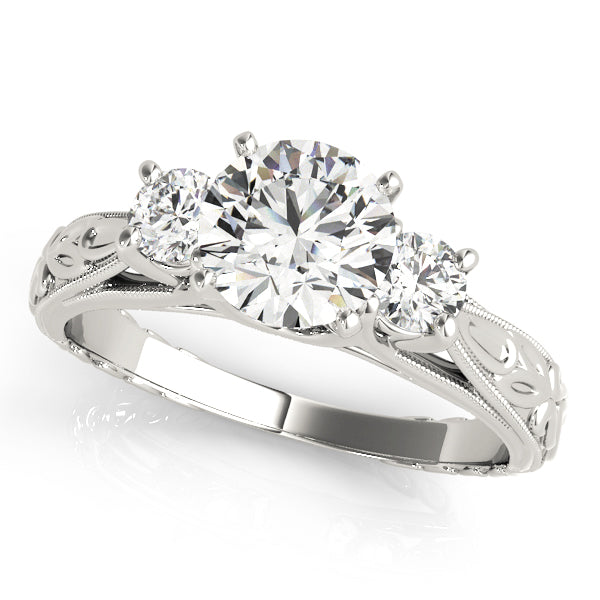 1.30Ct Round Brilliant Cut Lab-Grown Diamond Three-Stone Ring, F Color VS Clarity, Handcrafted 14K White Gold Engagement Ring.