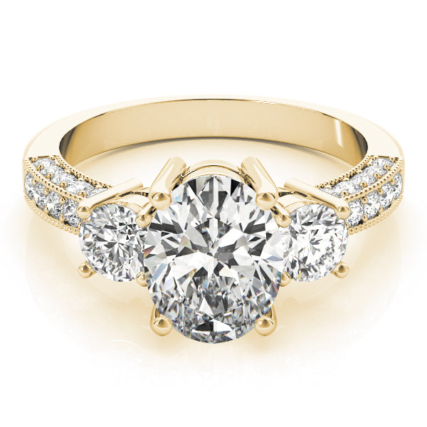 Available in Yellow, White & Rose Gold Lab Grown Oval Round Diamond 3 Stone Ring