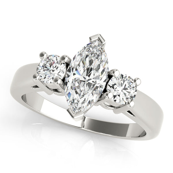 Marquise and Round Lab Grown Diamond 3-Stone Trinity Ring in 14k White Gold