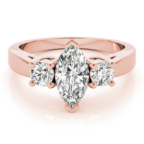 Elegant Marquise Cut 3-Stone Ring with Round Brilliant Accents Rose gold