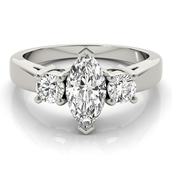 Elegant Marquise Cut 3-Stone Ring with Round Brilliant Accents
