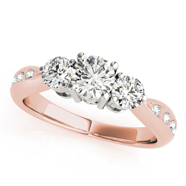 Rose Gold Classic Round Lab Grown Diamond 3 Stone Engagement Ring