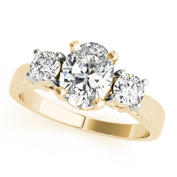 Side Profile of 0.85 Ct Oval Three Stone Ring, Elegant Lab Diamond Mounting Detail
