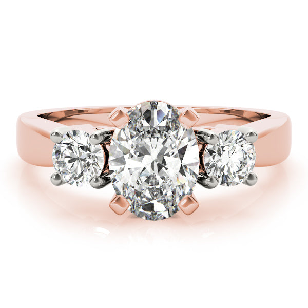 Top View of 3.50 Ct Oval Cut Lab Diamond 3 Stone Ring, Brilliant Symmetry & Sparkle in Rose Gold