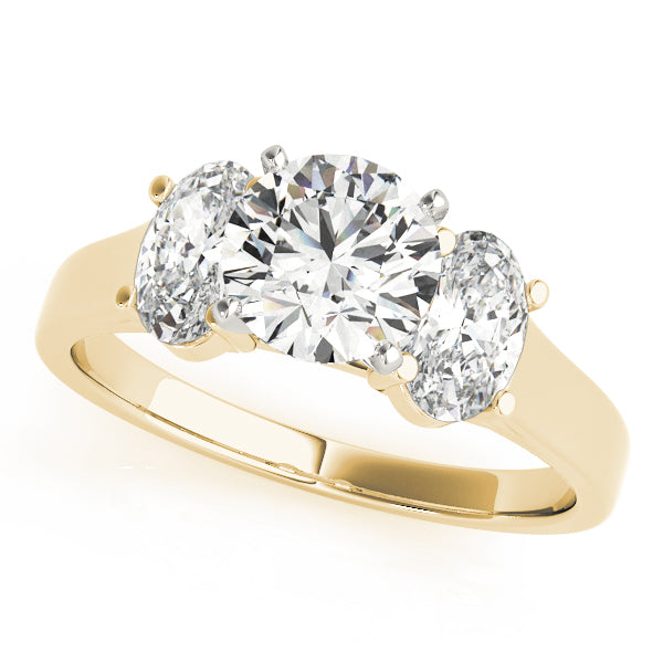 Full Frontal Perspective: 3.30 Ct Round Brilliant Cut Three Stone Ring with Oval Accents