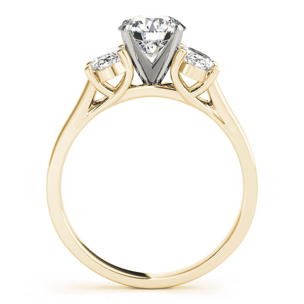 Full Frontal Perspective: 3.30 Ct Round Brilliant Cut Three Stone Ring with Oval Accents