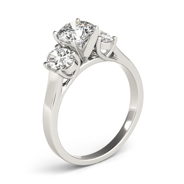 Detailed Profile Shot: 3.30 Ct Round Lab Created Diamond Three Stone Ring, Secure Style