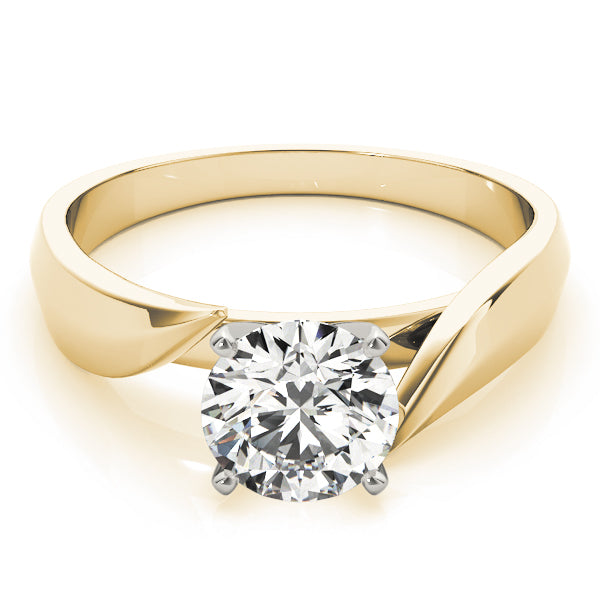 Front view of 14K yellow gold bypass solitaire ring featuring a secure 4-prong set round lab diamond.