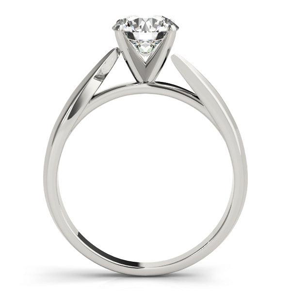 White gold 14K lab diamond solitaire ring side perspective displaying the professional bypass style mount.