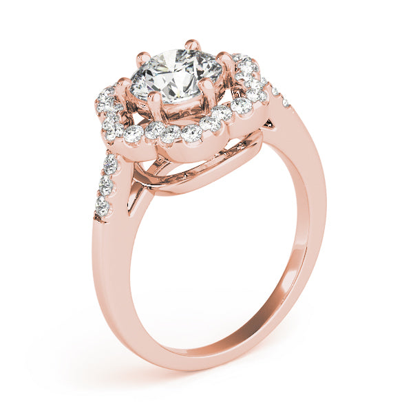 Side profile shot of a rose gold floral ring
