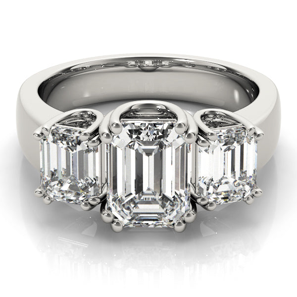 Top View: 3.60 Carat Emerald Cut Double Prong Set Three Stone Lab Created Diamond Ring