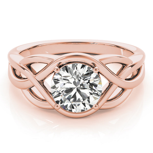 14k rose gold interlocking infinity split shank diamond ring.