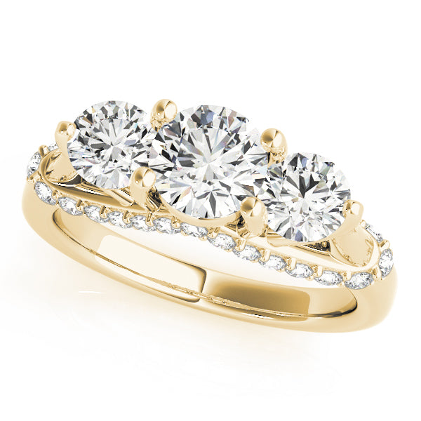1.45Ct Round Brilliant Lab Grown Diamond 3-Stone Anniversary Ring in 14k yellow Gold