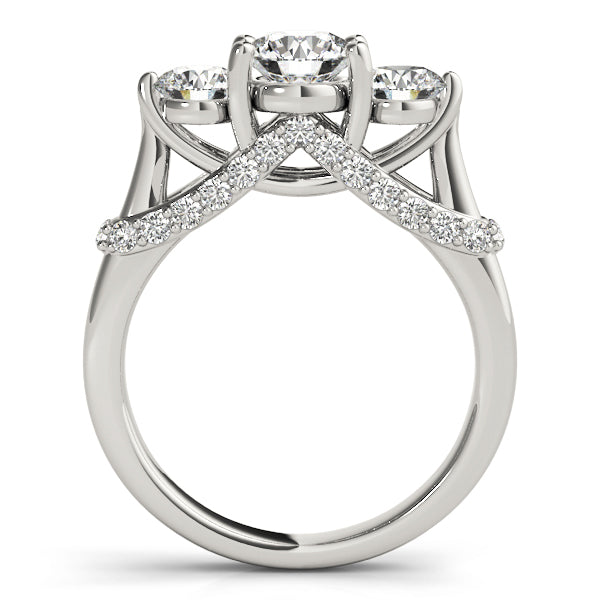 Certified 1.45Ct Round Cut Lab Grown Diamond 3-Stone Bridal Ring in White Gold