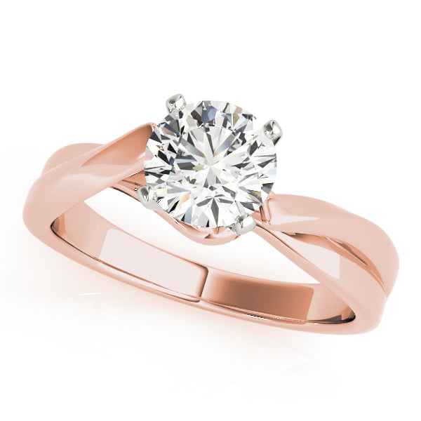 Brilliant round lab created diamond solitaire ring crafted in 14K rose gold with an elegant split twist shank.