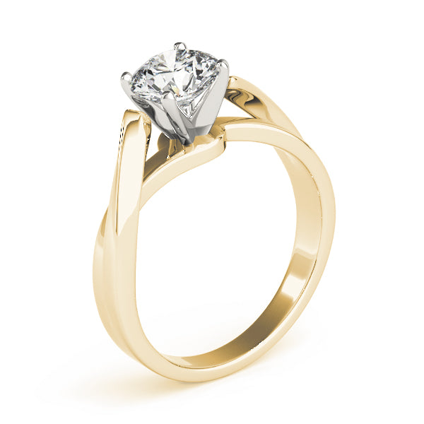 14K yellow gold split shank solitaire ring highlighting the brilliant round lab diamond.