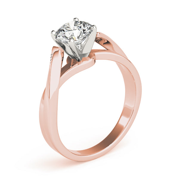 14K rose gold lab grown diamond engagement ring with an artistic split bypass twisted band.