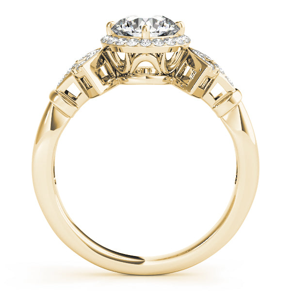 Side-tilted vertical shot of a yellow gold ring