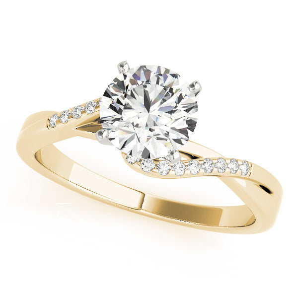 14k yellow gold bypass engagement ring with a round cut diamond
