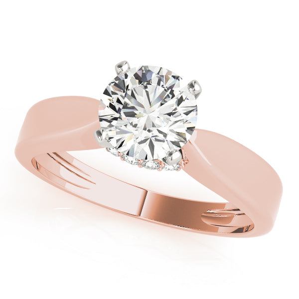 rose gold high-polished tapered shank engagement ring with hidden bridge stones