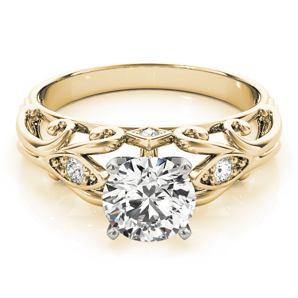 Top down view of 14k yellow gold lab grown diamond engagement ring.