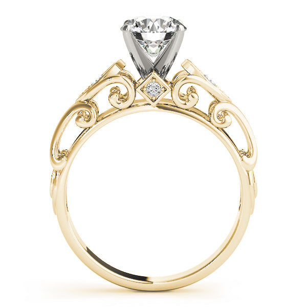 Side profile of 14k yellow gold vintage ring showing detailed filigree work.