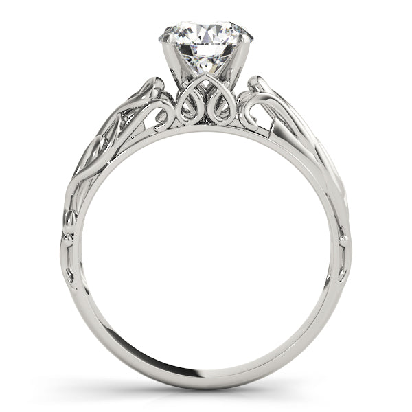 White gold antique style lab grown diamond ring in a crisp side profile shot