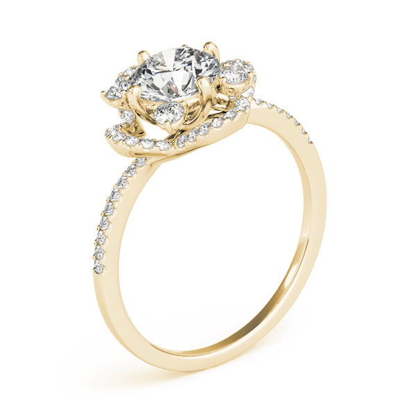 Vertical perspective view of a yellow gold floral ring